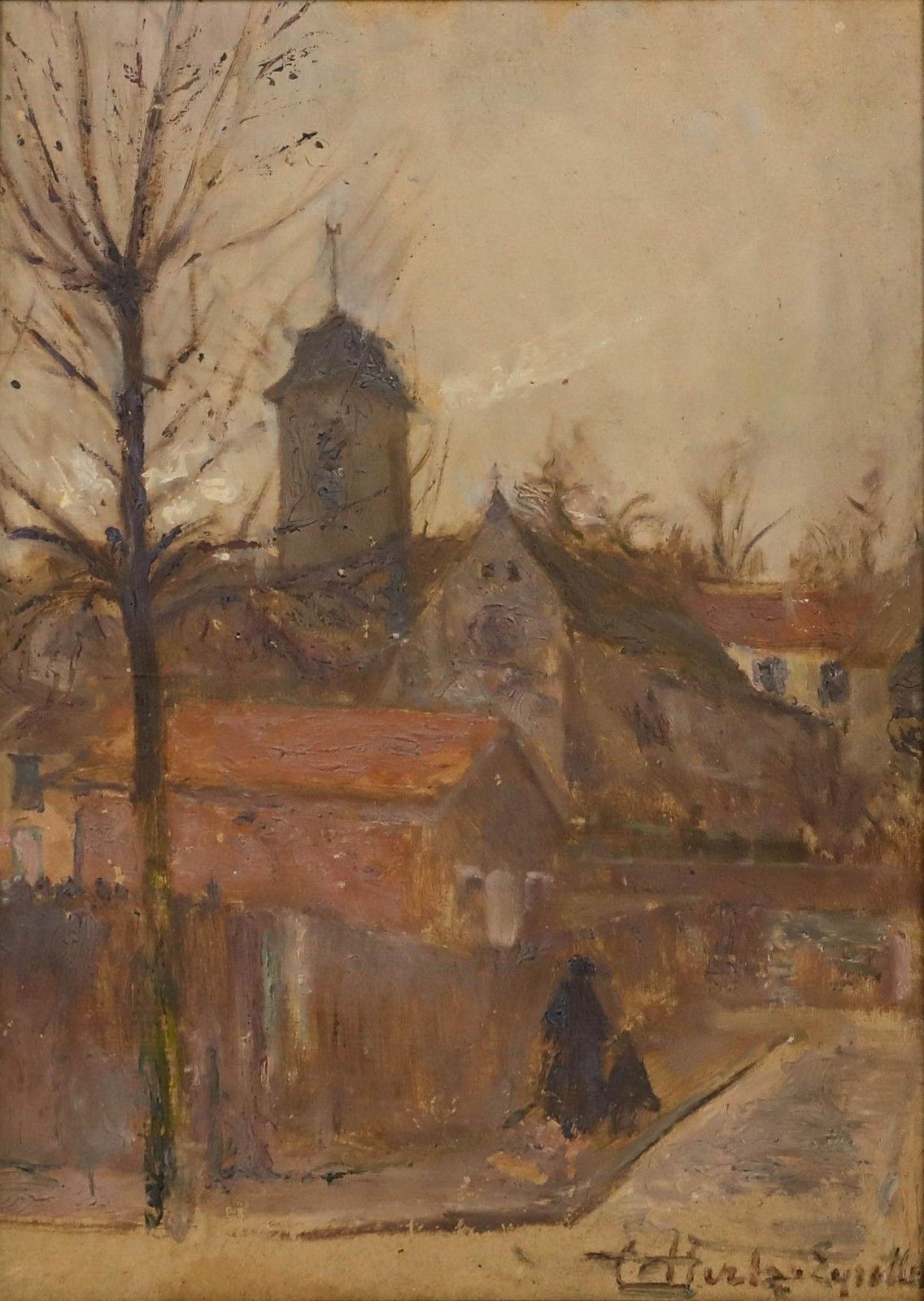 Cecile Hertz Eyrolles (1875 1974) Framed Mid 20th Century Oil, Church Corner photo furniture