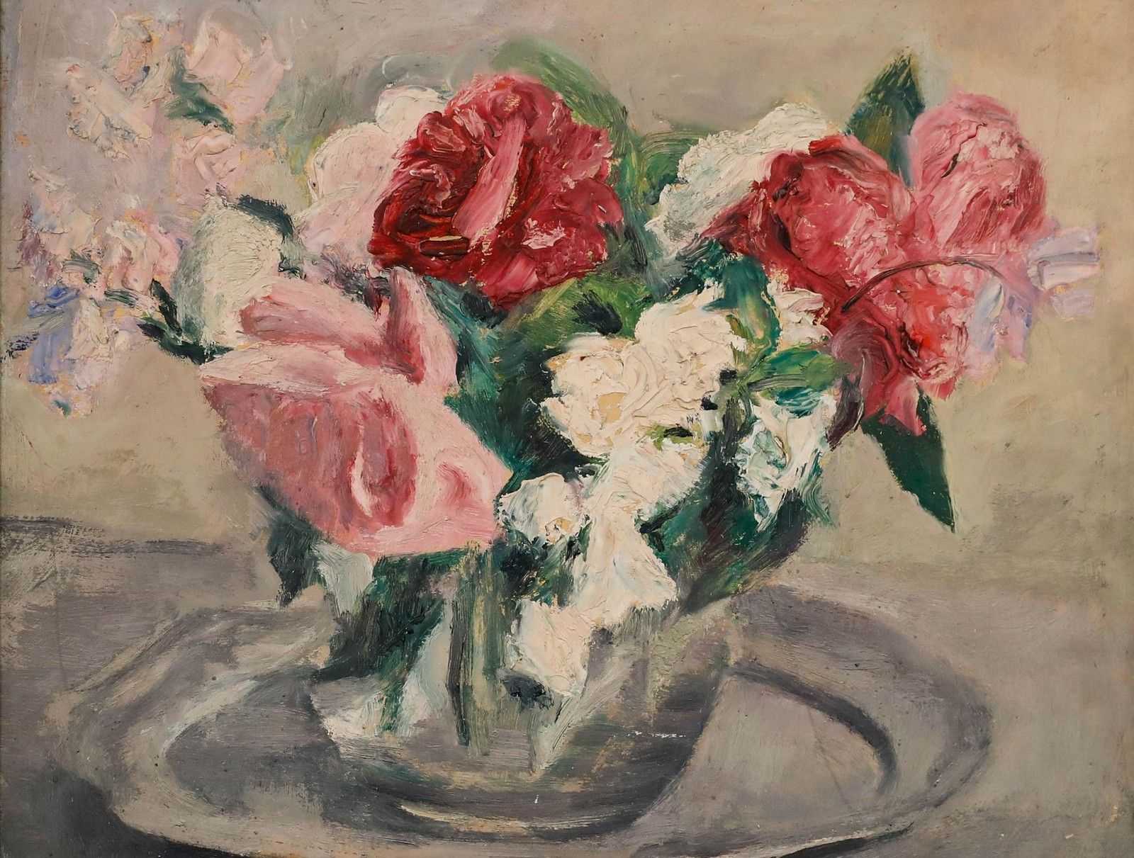 Cecile Hertz Eyrolles (1875 1974) Framed Oil, Pink & White Bouquet photo furniture