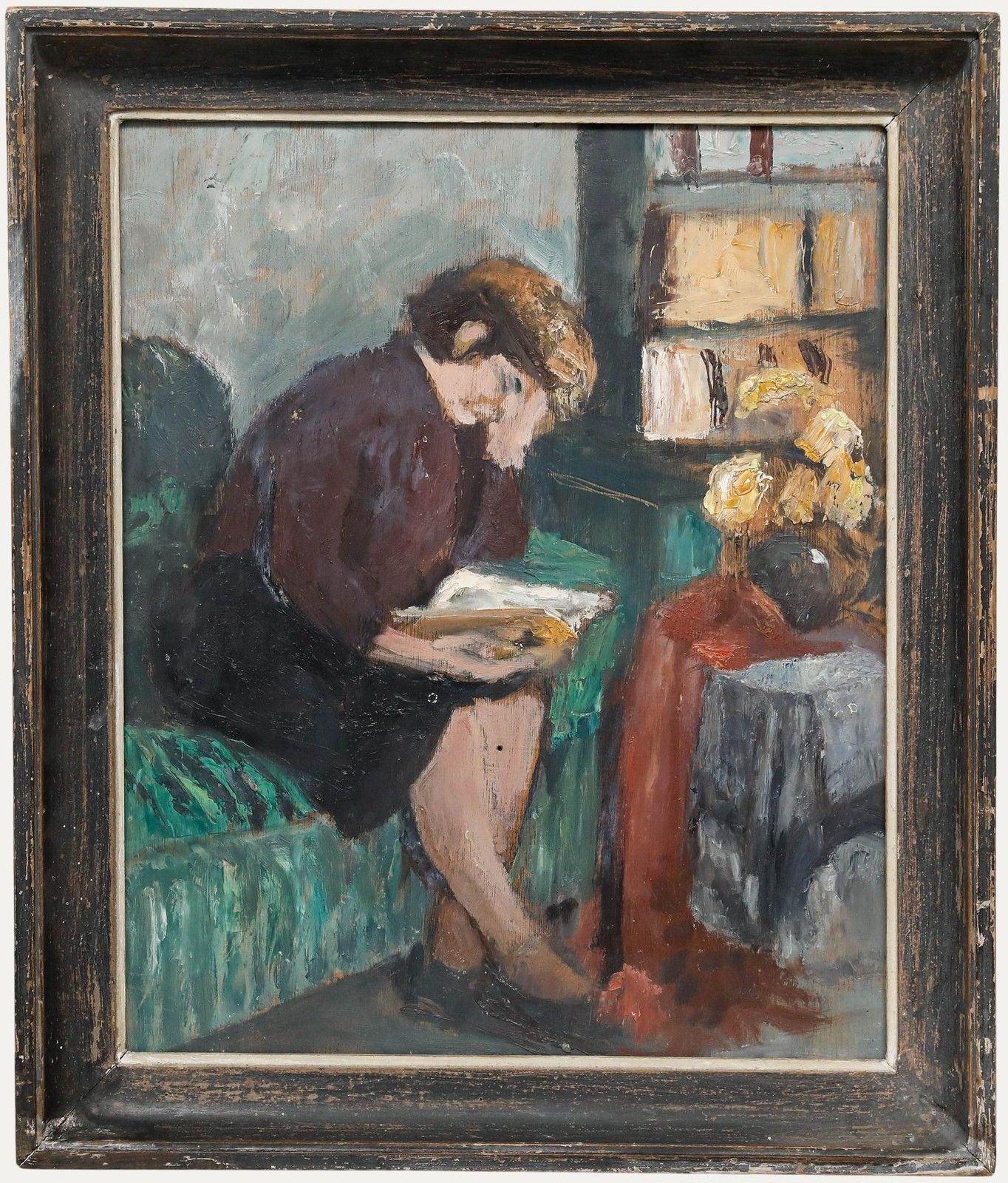 Cecile Hertz Eyrolles (1875 1974) Mid 20th Century Oil, A Moment To Read