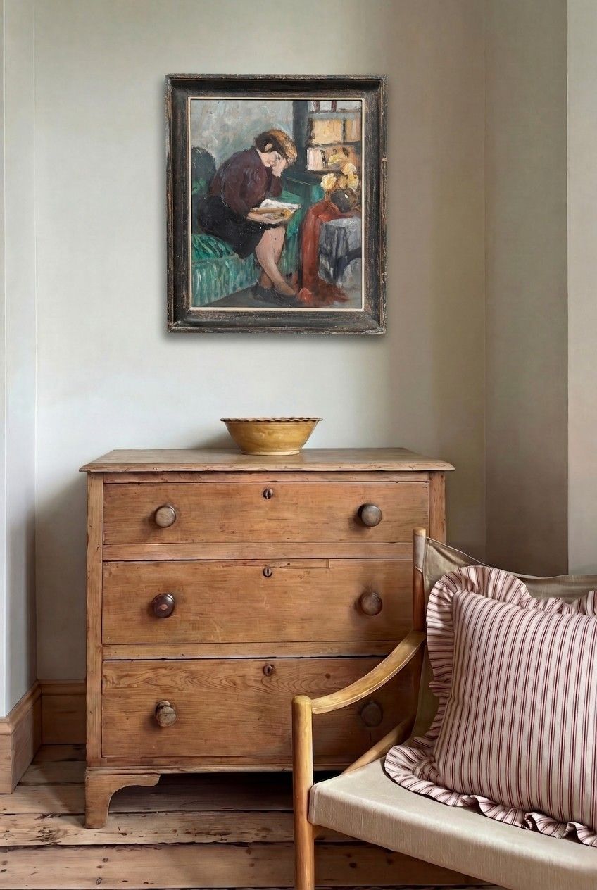 Cecile Hertz Eyrolles (1875 1974) Mid 20th Century Oil, A Moment To Read photo for sale