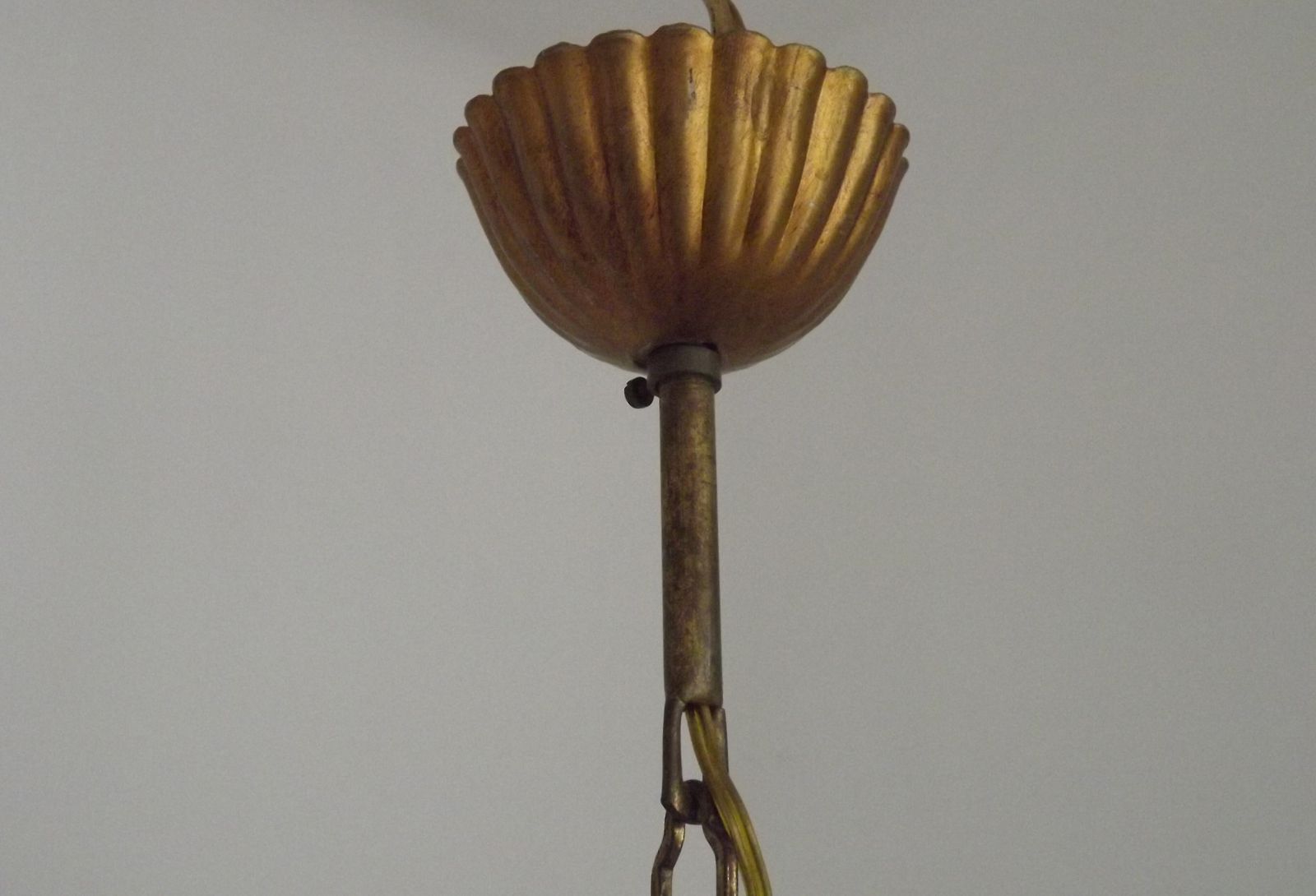 Vintage French 4 Arm Gilded Toleware Cage Chandelier With Clear Seed Bead Swags And Clear Murano Drops photo 225.0