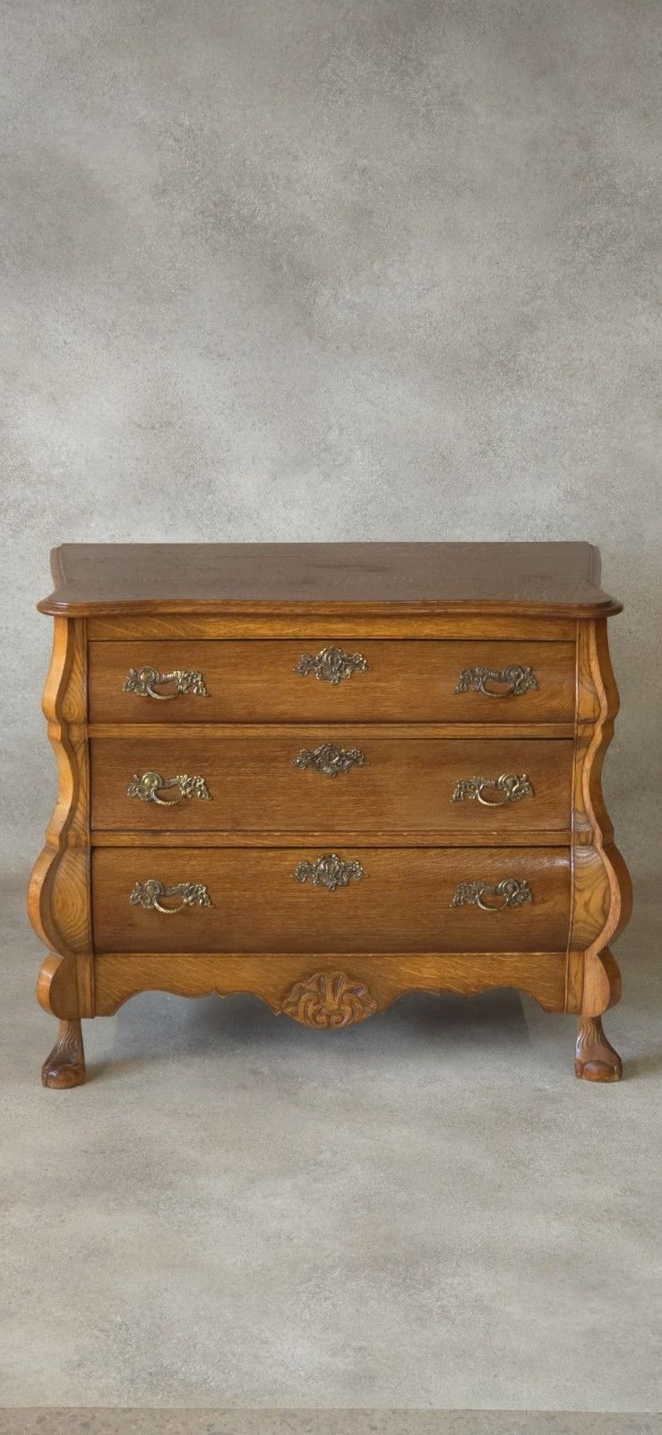 Dutch Bombe Oak Chest Of Drawers Small Commode Vintage Ball & Claw Feet photo 425.0