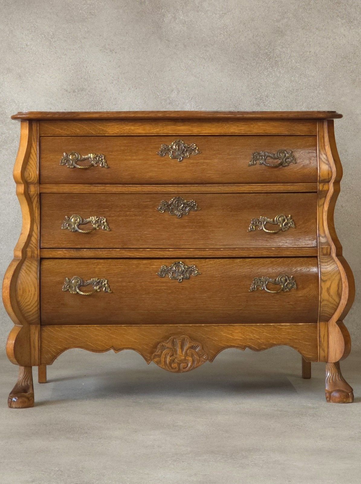 Dutch Bombe Oak Chest Of Drawers Small Commode Vintage Ball & Claw Feet photo vinterior