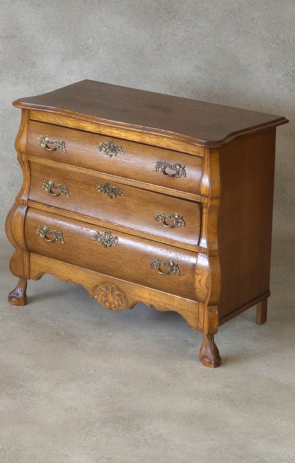 Dutch Bombe Oak Chest Of Drawers Small Commode Vintage Ball & Claw Feet photo vintage