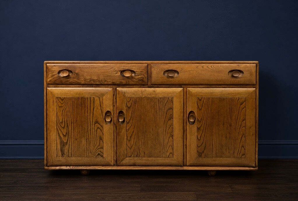 Vintage Ercol Windsor Elm Sideboard   Midcentury Modern Restored
