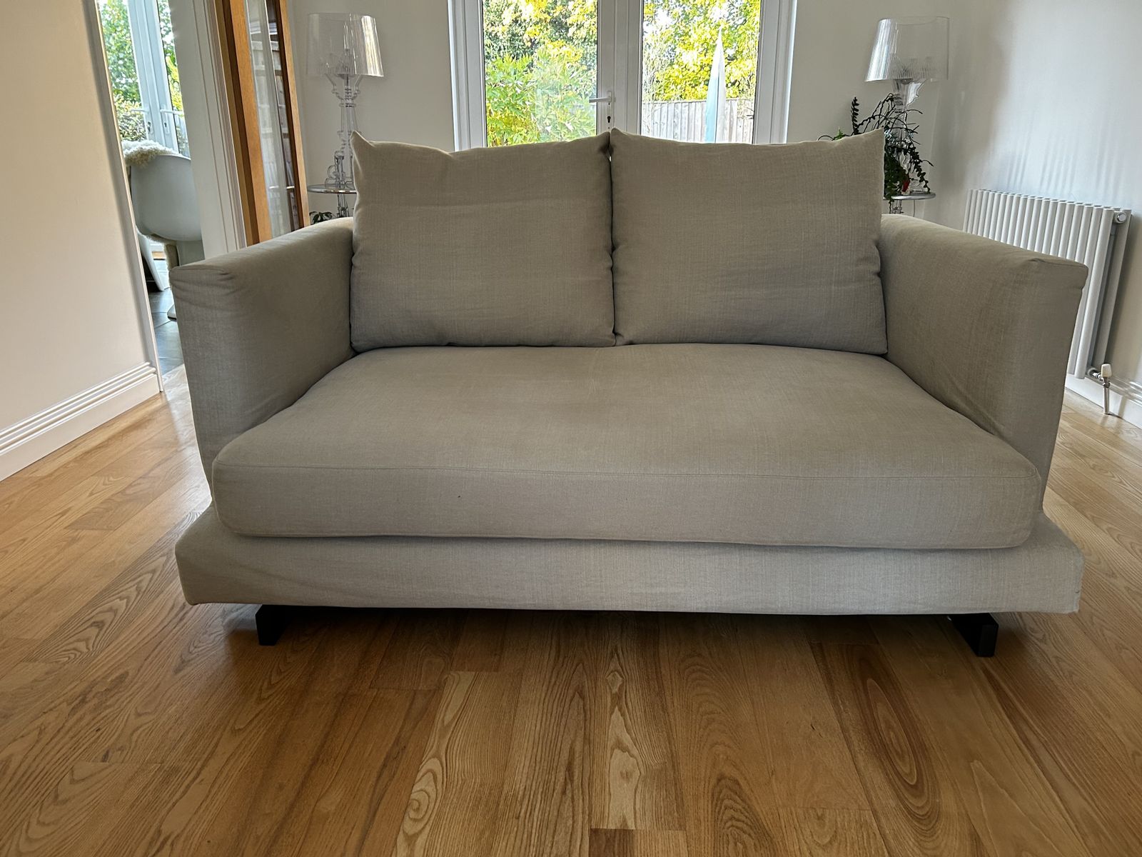 photo for sale Tc S Harper 2 Seater Sofa   Soft Chenille Fabric On A Elevated Base Of Black Stained Ash Wood   Crafted In The Uk