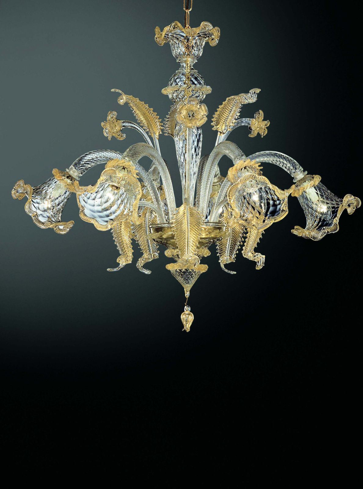 Venetian Hand Blowing Floreal Luxury Gold Leaf Murano Glass Chandelier photo vinterior