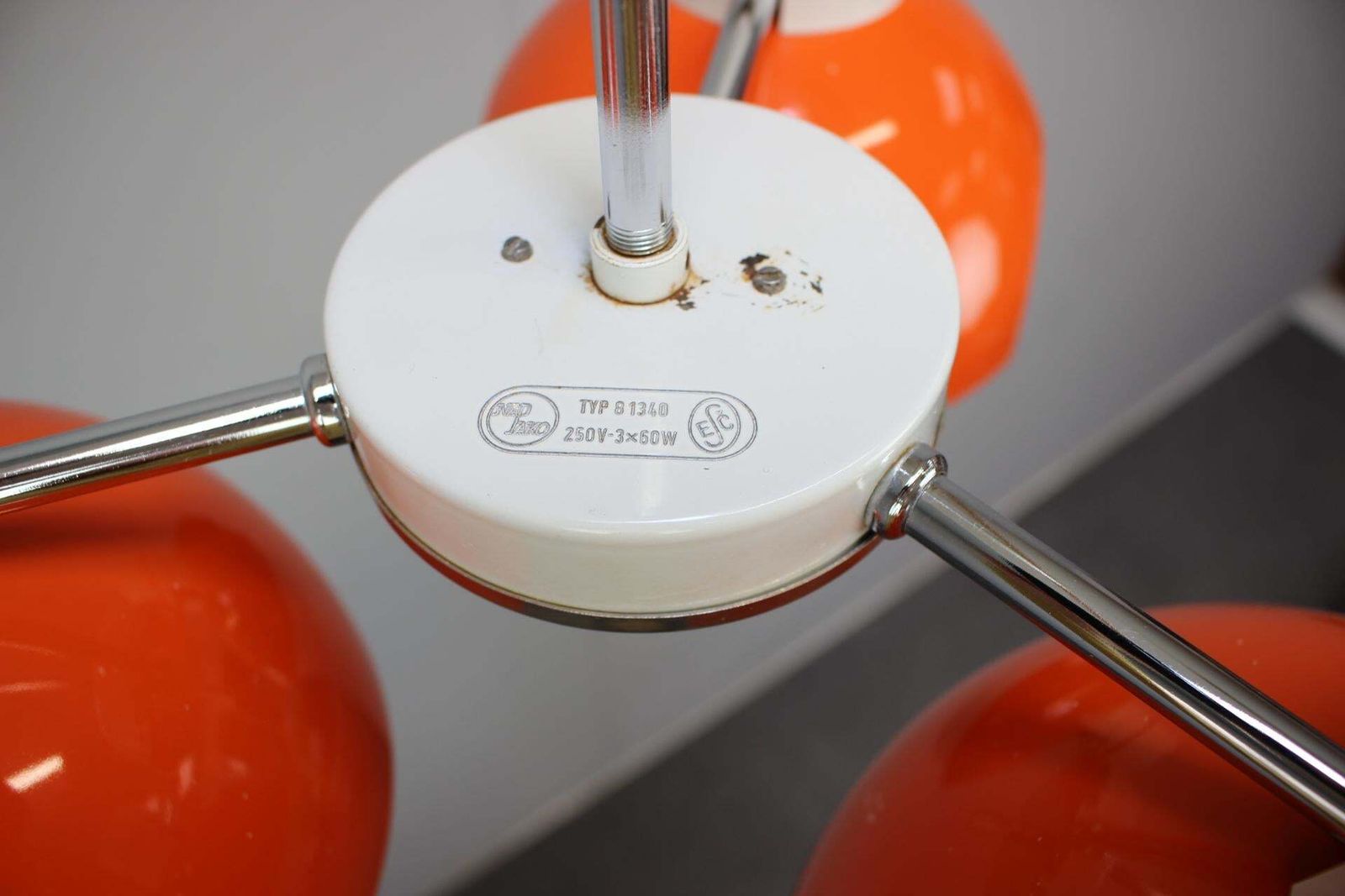1970s Czechoslovak Napako Space Age Orange And Opaline Glass Chandelier photo buy