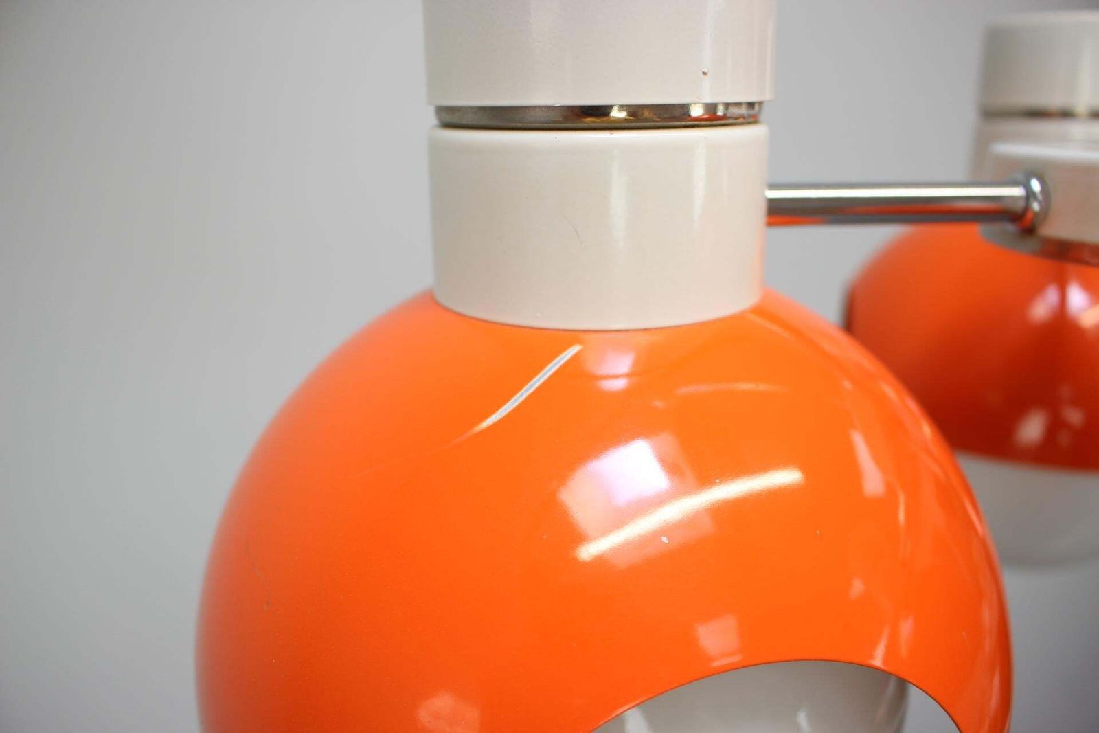 1970s Czechoslovak Napako Space Age Orange And Opaline Glass Chandelier photo vintage