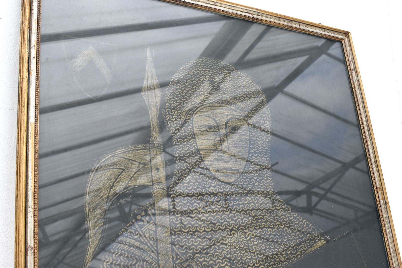 photo vintage Monumental Brass Rubbing Of A Medieval Knight Sir John D'aubernoun