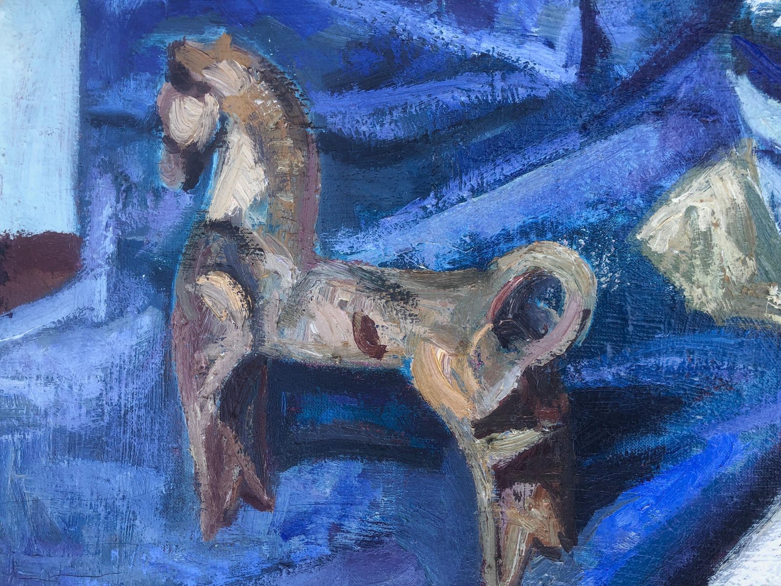 Romualdo Fernandez Barrera Mediterranean Floral Still Life With Ceramic Vase And Blue Drapery Oil On Canvas C.1975 photo 600.0