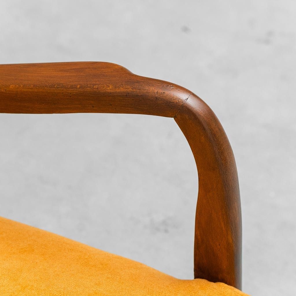photo for sale Vintage Scandinavian Armchair In Orange Fabric And Wood, 1960s, Modern Antiques