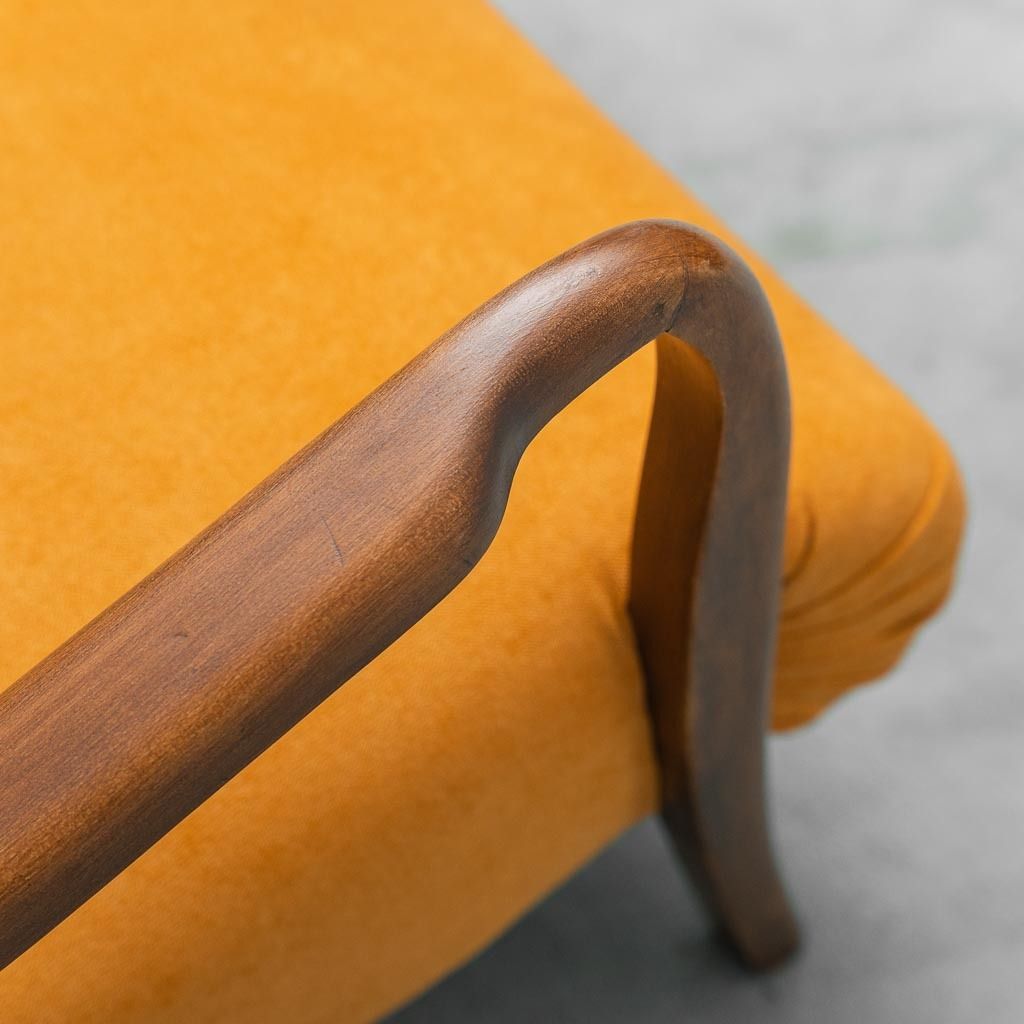 363.0 Vintage Scandinavian Armchair In Orange Fabric And Wood, 1960s, Modern Antiques photo