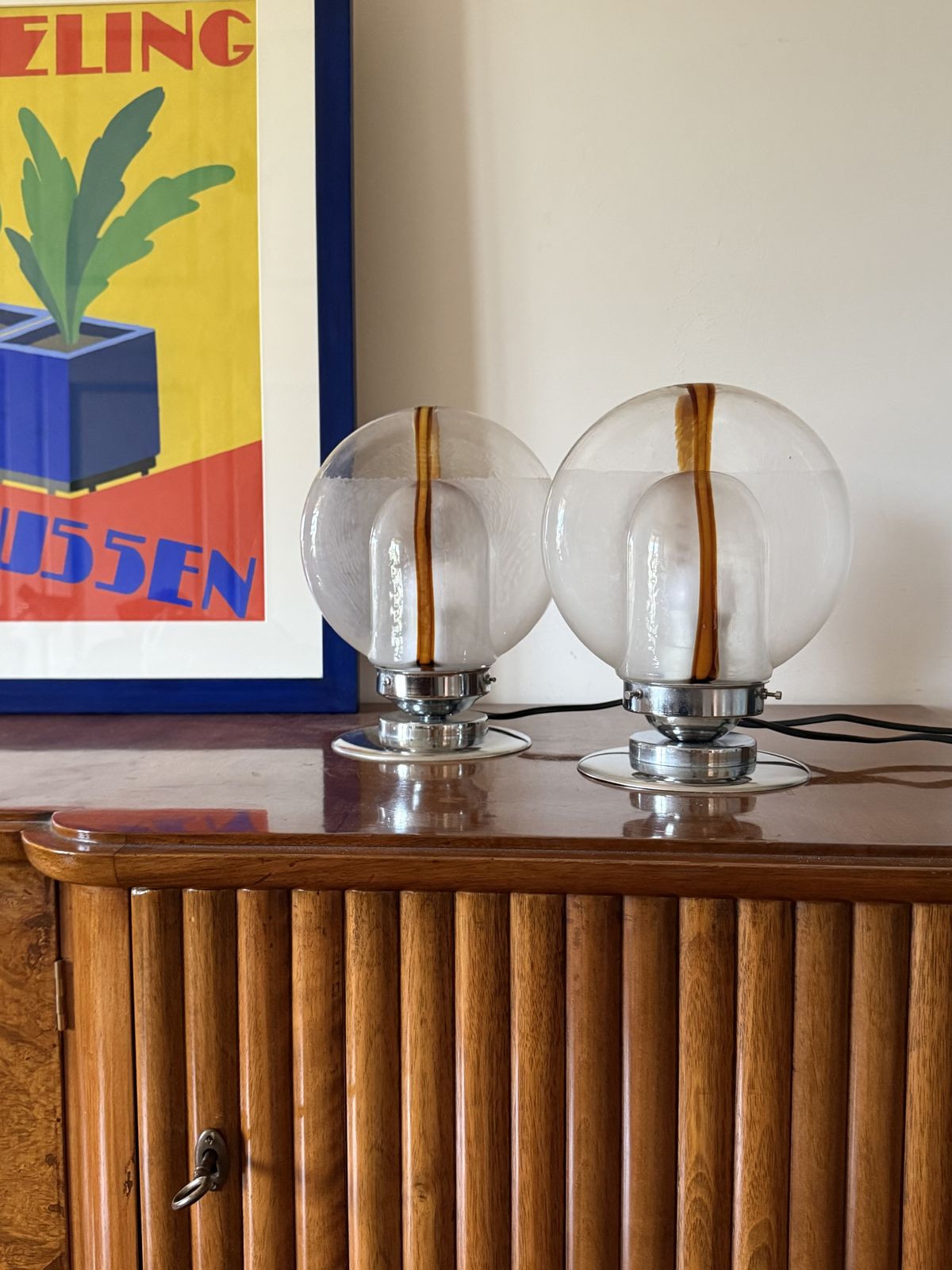 Toni Zuccheri, Set Of 2 Of Murano Blown Glass Lamps, Mazzega, Murano Italy 1970s photo furniture