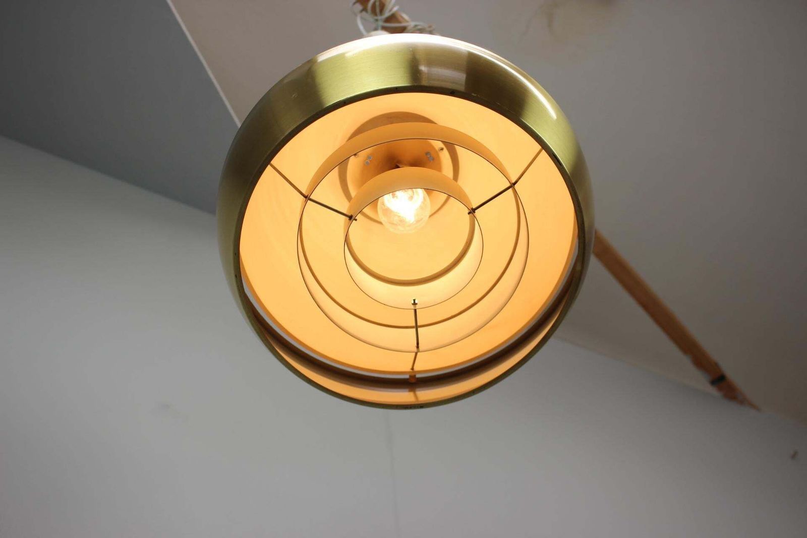 Lighting 1970s European Mid Century Modern Brass Metal Space Age Pendant Lamp photo