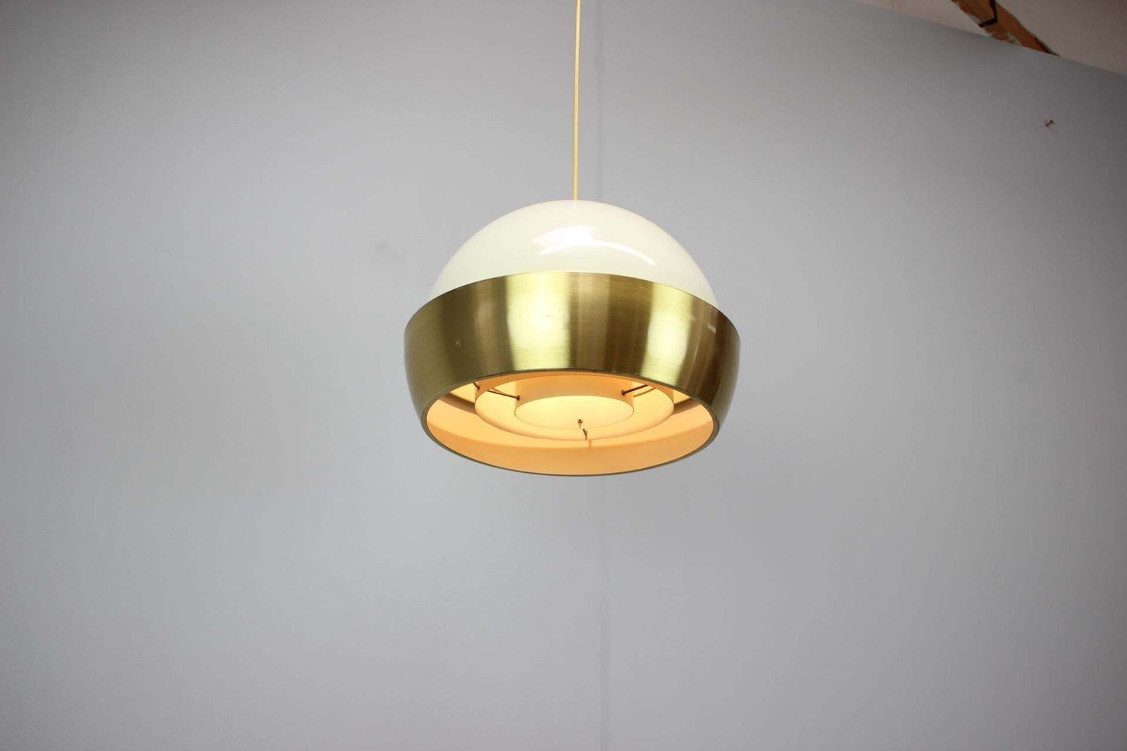 416.0 1970s European Mid Century Modern Brass Metal Space Age Pendant Lamp photo