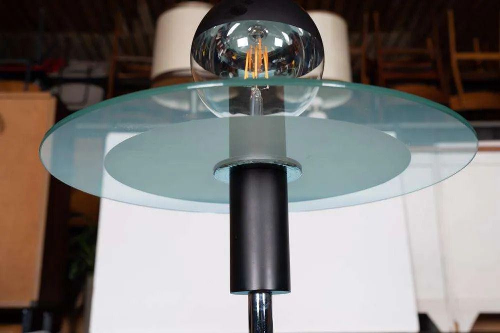 Minimalist Floor Lamp Glass Chrome, Bauhaus Style Floor Lamp. photo for sale
