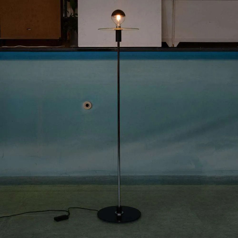 Minimalist Floor Lamp Glass Chrome, Bauhaus Style Floor Lamp. photo vintage