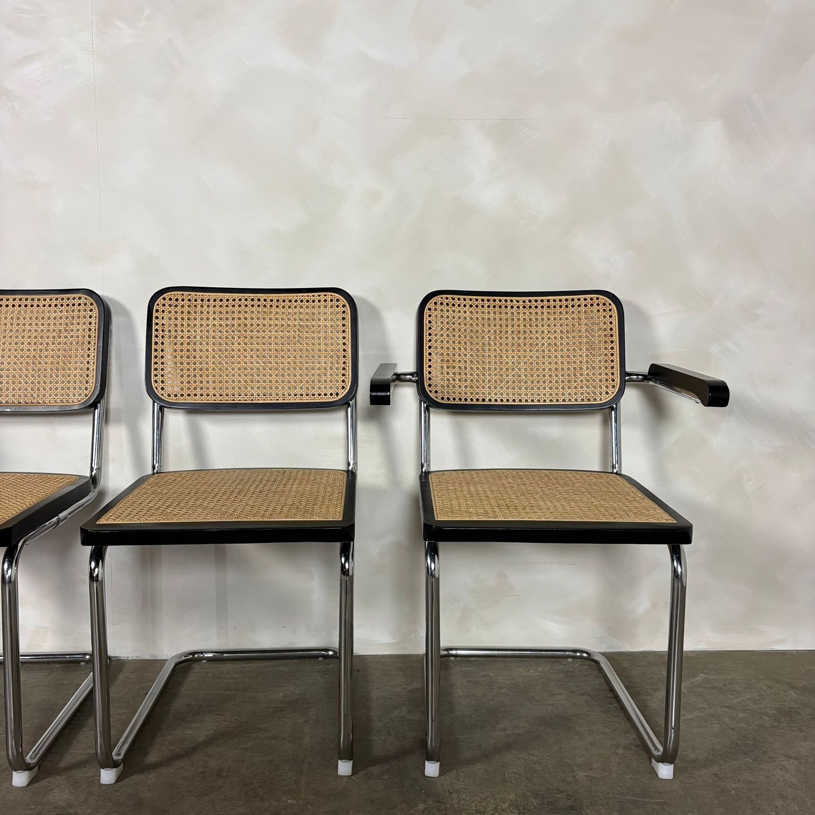 Four Black Cane Rattan Marcel Breuer Cesca Dining Chairs Mid Century Retro Mcm photo furniture