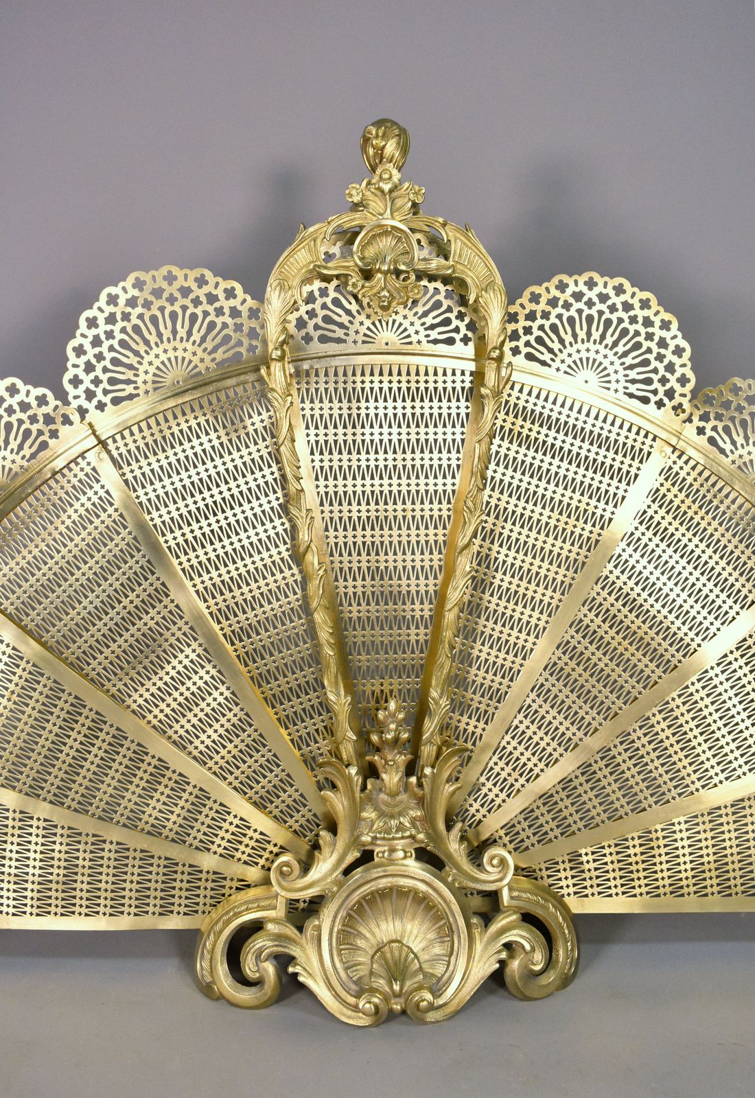 photo for sale French Louis XV Transition Style Peacock Fan Shaped Fire Screen