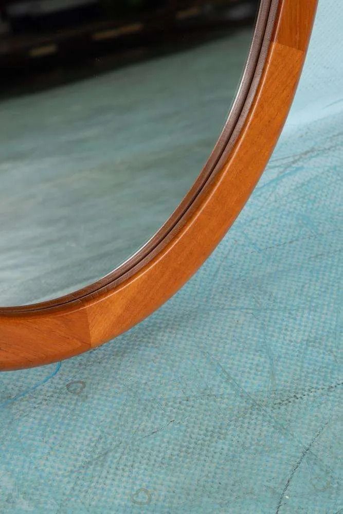 Vintage Deens Design Xl Spiegel Teakhouten, Ovale Silkeborg Spiegel. photo 395.0