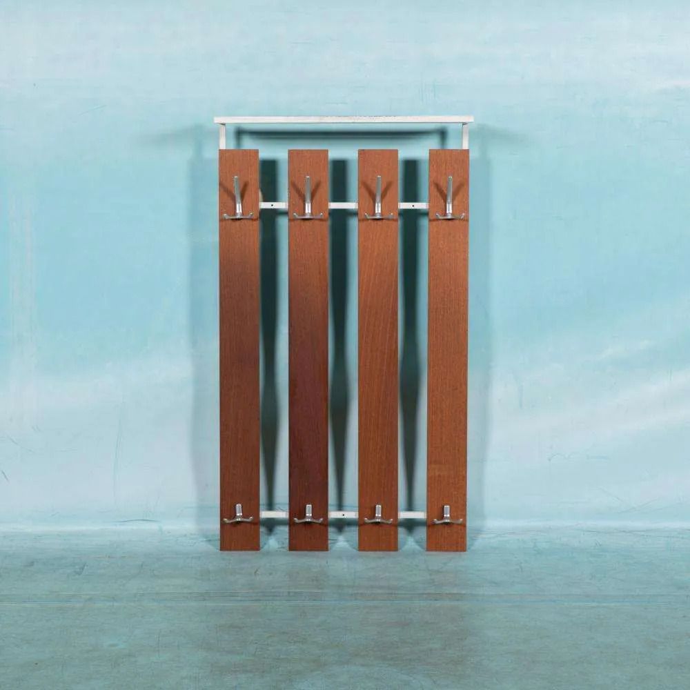 Vintage Hardhouten Kapstok, Minimalistische Mid Century Wandkapstok.