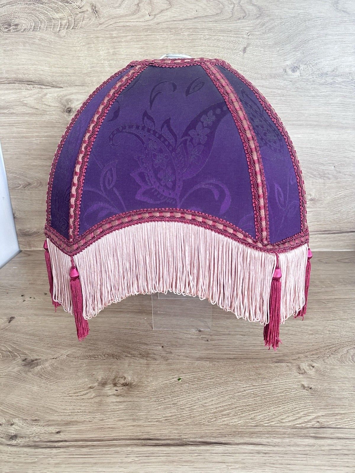 Downton Style Vtg Empire Tassel Lampshade Purple Damask Fringe Boudoir 35cm photo 99.0