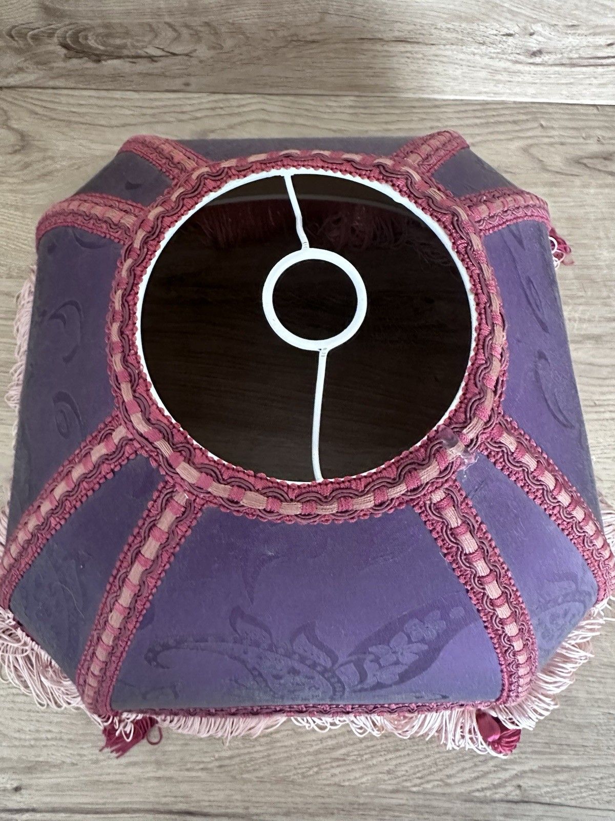 Downton Style Vtg Empire Tassel Lampshade Purple Damask Fringe Boudoir 35cm photo buy