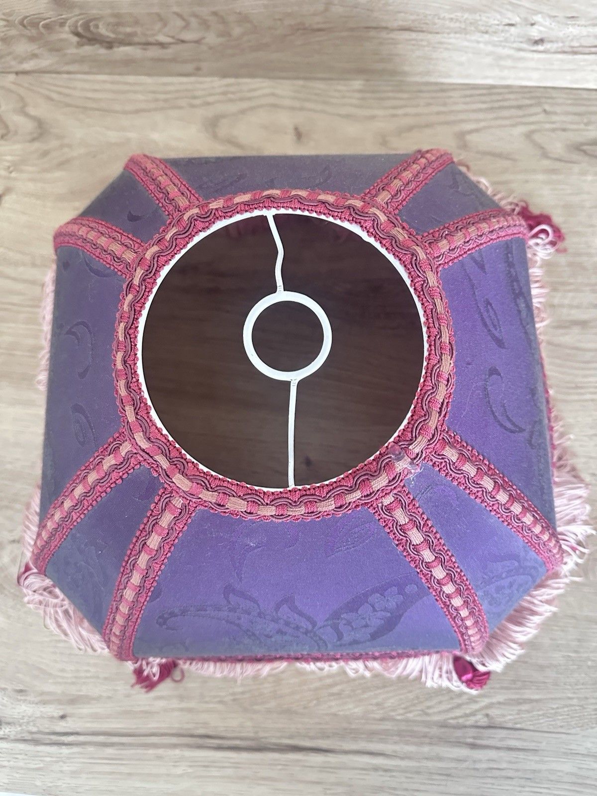 photo for sale Downton Style Vtg Empire Tassel Lampshade Purple Damask Fringe Boudoir 35cm