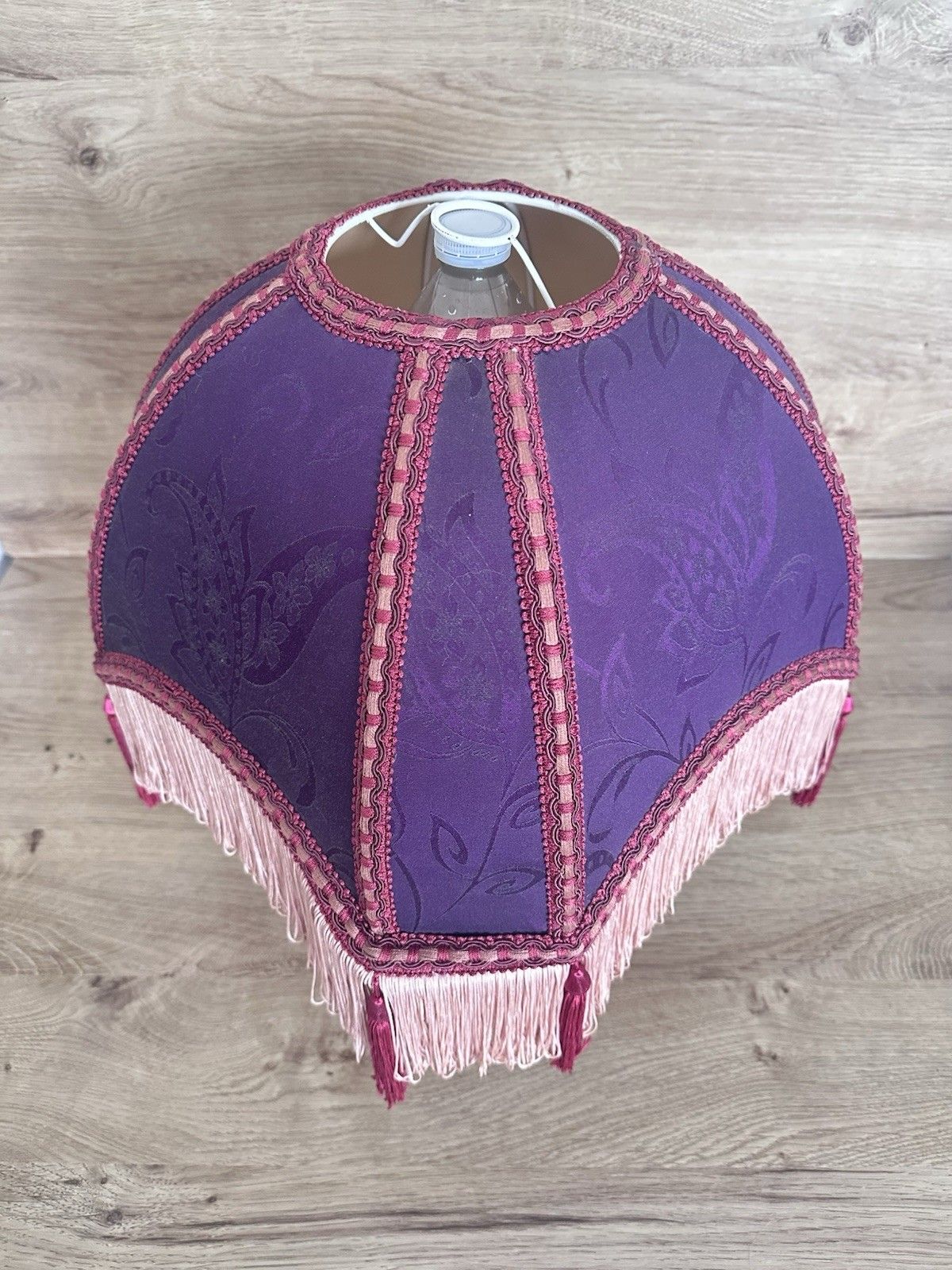 99.0 Downton Style Vtg Empire Tassel Lampshade Purple Damask Fringe Boudoir 35cm photo