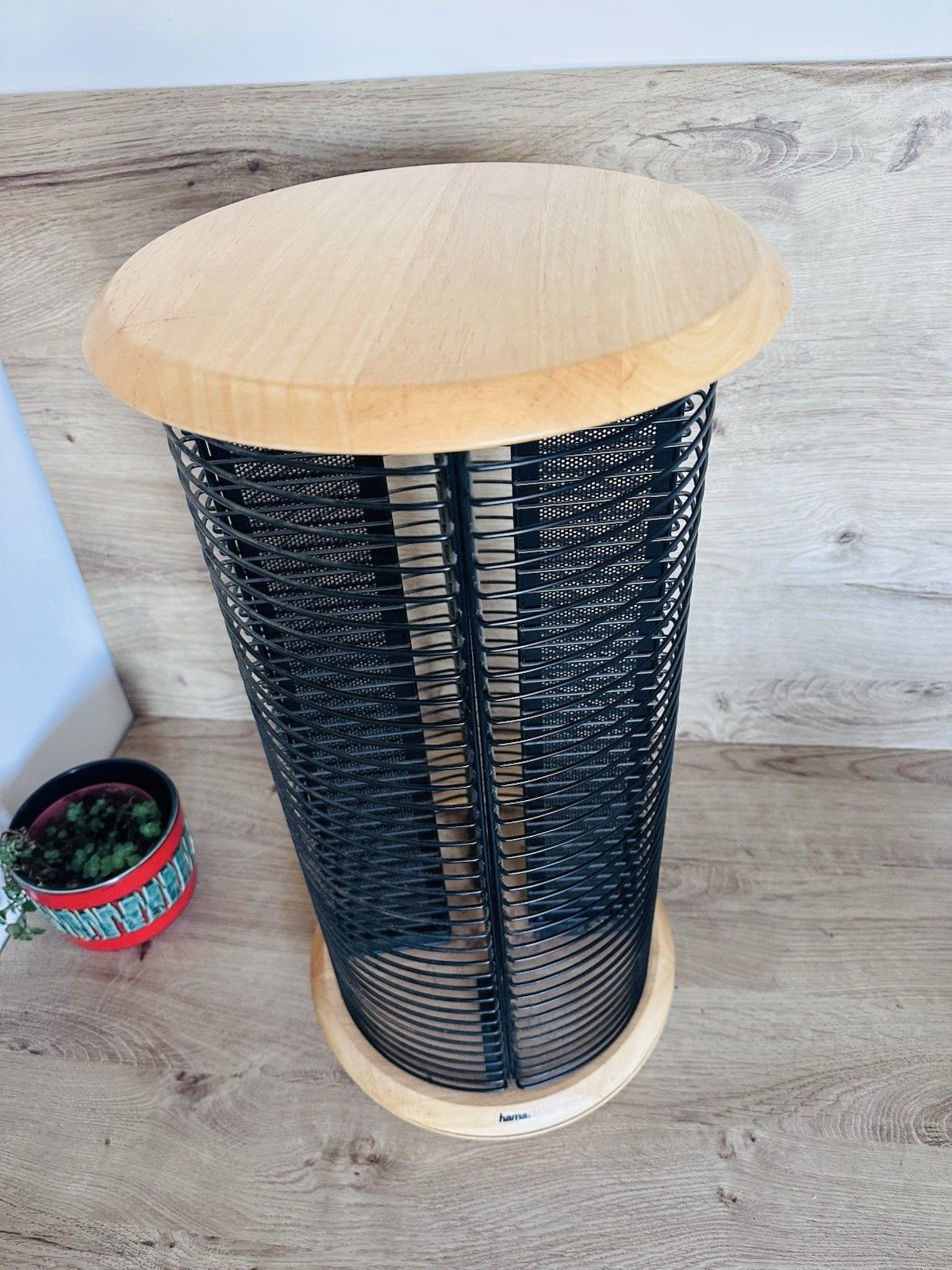 Hama Rotating Cd Dvd Storage Tower 144 Disc Wood Metal Stand 60cm photo for sale