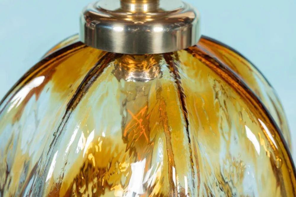Vintage Amber Murano Hanglamp Honsel, Italiaans Glazen Lamp. photo Verlichting