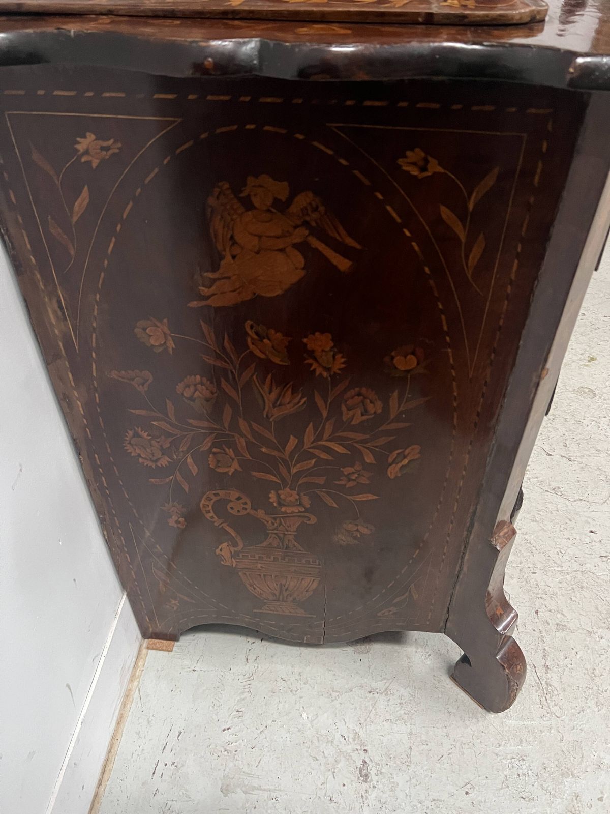 Dutch Display Cabinet In Two Sections, Made Of Marquetry Wood photo buy