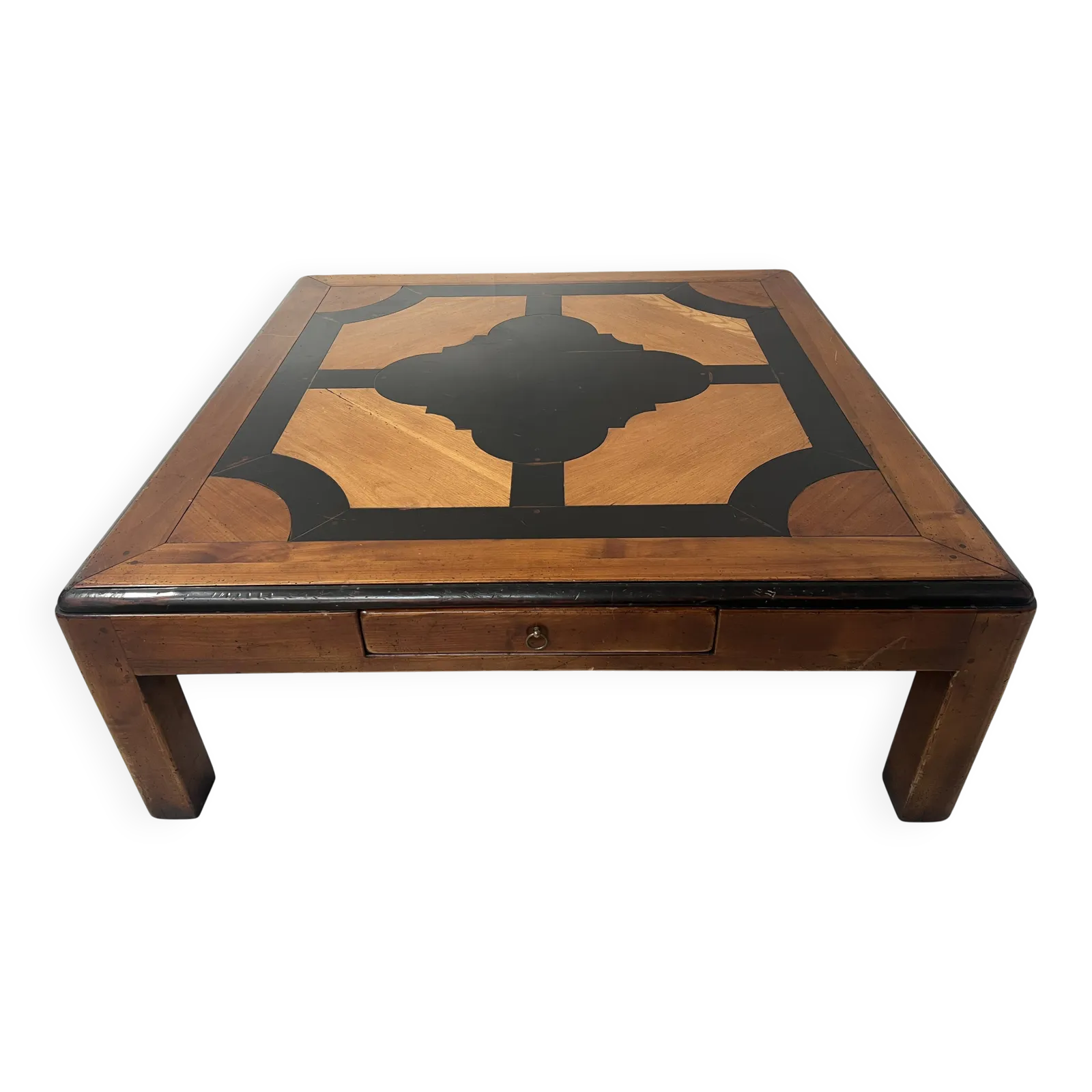 20th Century Wooden Coffee Table With Geometric Decoration