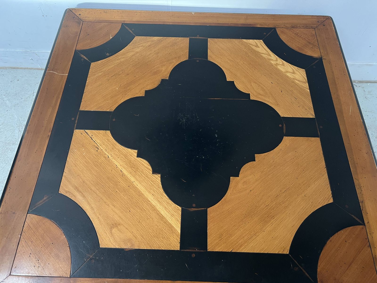 20th Century Wooden Coffee Table With Geometric Decoration photo for sale