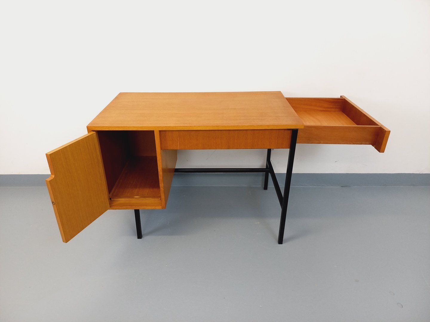 Jacques Hitier Modernist Desk In Oak And Metal photo for sale