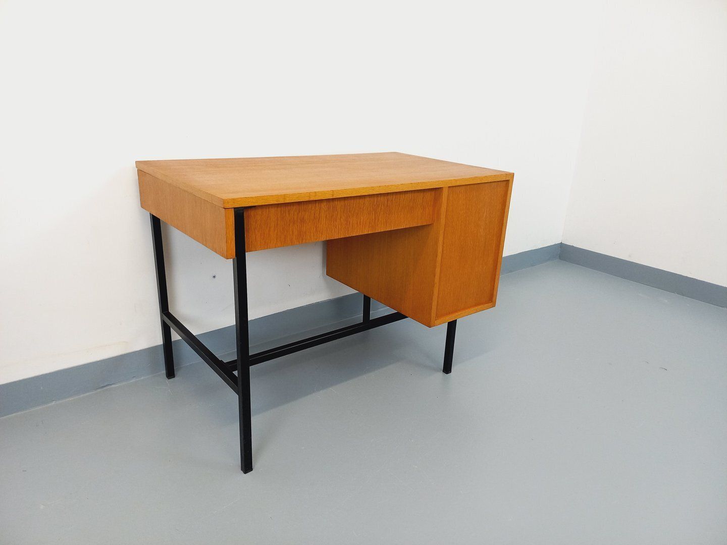 Jacques Hitier Modernist Desk In Oak And Metal photo Furniture