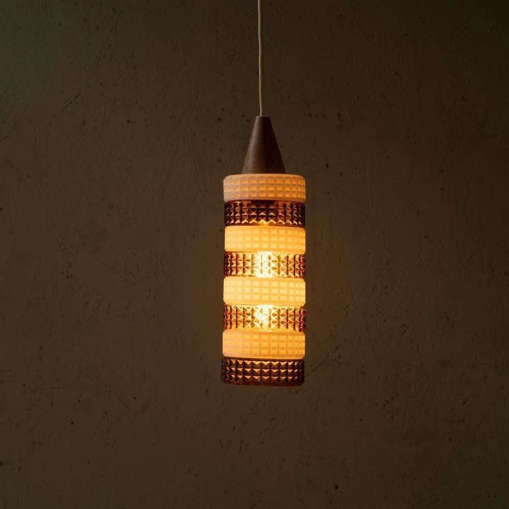 Vintage Glazen Hanglamp, Cilinder Amberglas, Glass Pendant. photo vintage