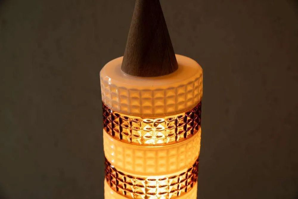 photo for sale Vintage Glazen Hanglamp, Cilinder Amberglas, Glass Pendant.