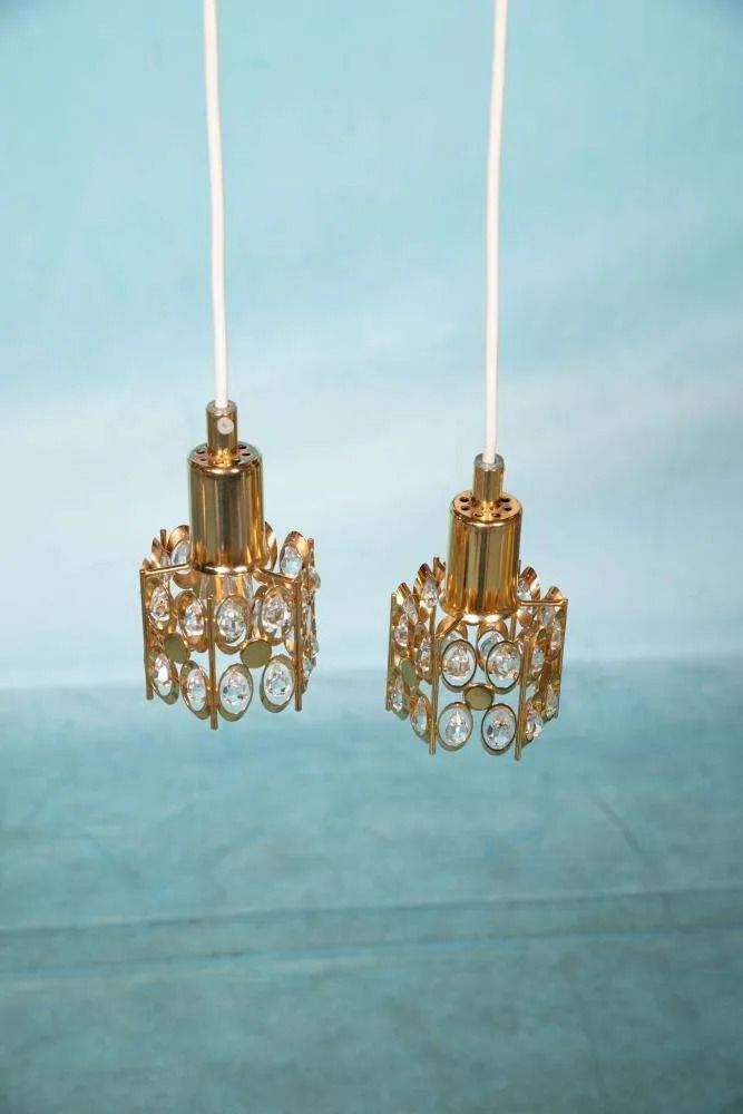 Vintage Palwa Hanglampen – Messing & Kristal. photo furniture