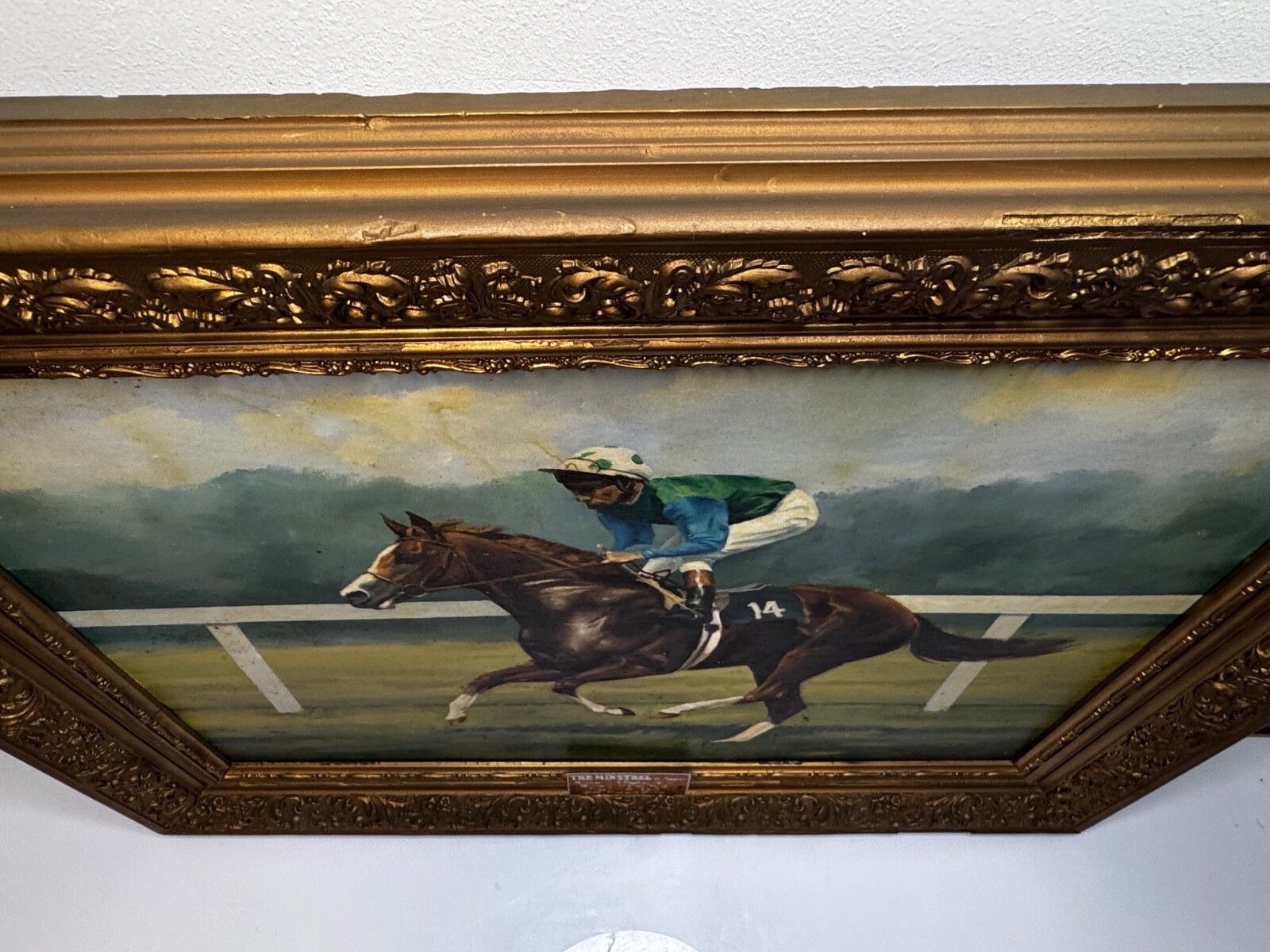 photo for sale 20th Century Equestrian Oil Painting The Minstrel Chestnut Colt Epsom Derby 1977 Jockey Lester Piggott