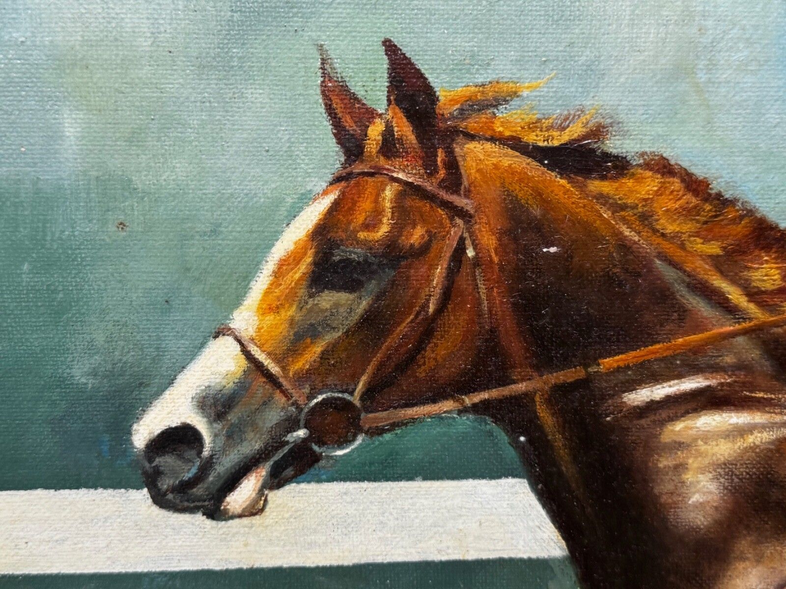 3900.0 20th Century Equestrian Oil Painting The Minstrel Chestnut Colt Epsom Derby 1977 Jockey Lester Piggott photo