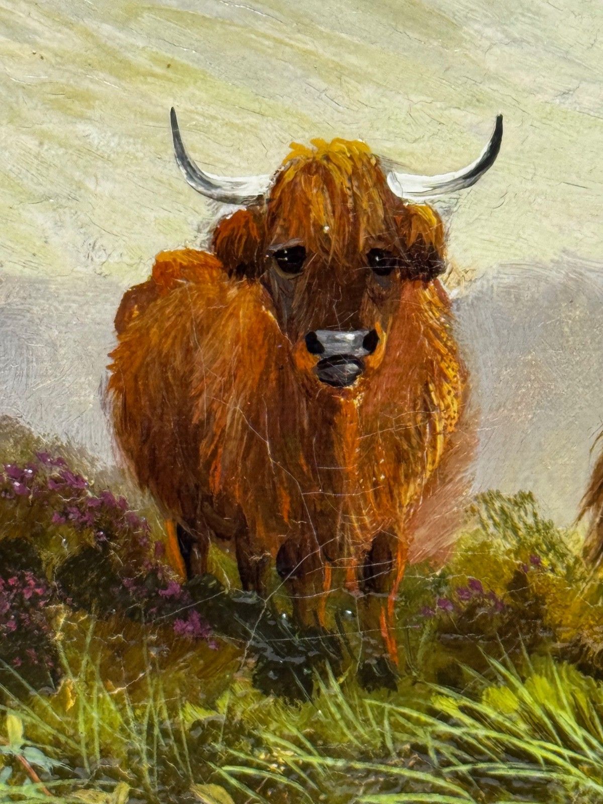 photo furniture 19th Century Oil Painting Ben Lawers First Light Morning Mist Highland Cattle Beside Loch Tay