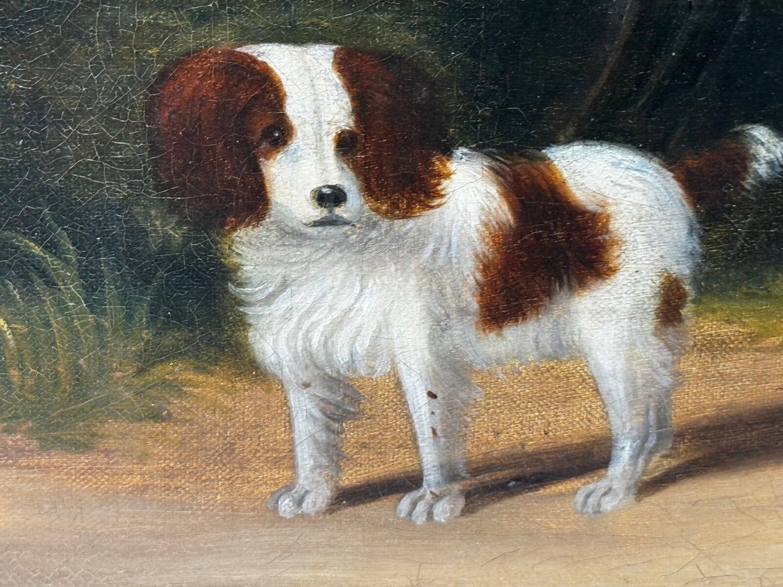 photo for sale 19th Century Hunting Party Oil Painting Spaniel Pointer Dogs Lord With Purdey In Grey Top Hat