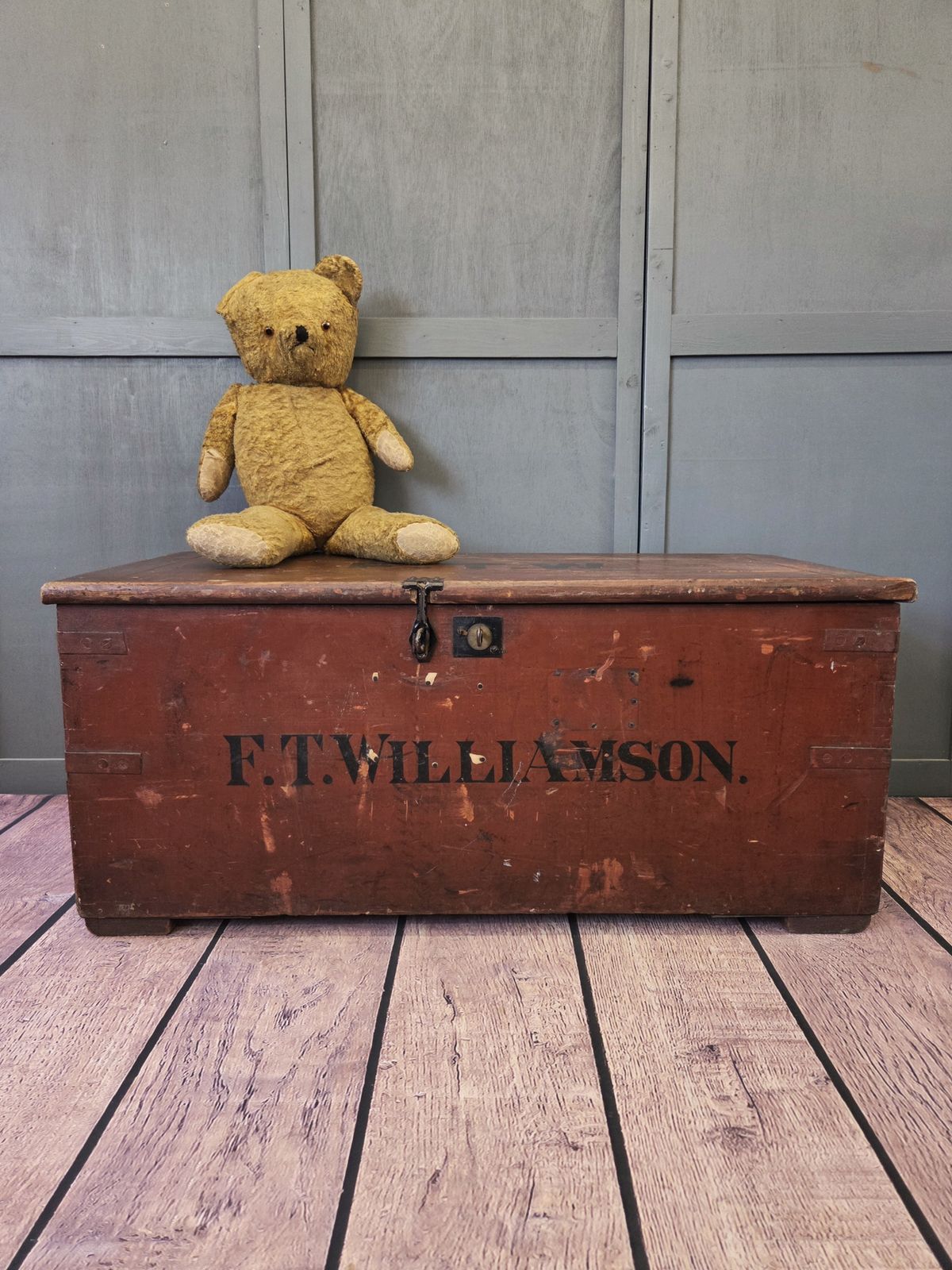 Early 20th Century Painted Pine Travel Chest