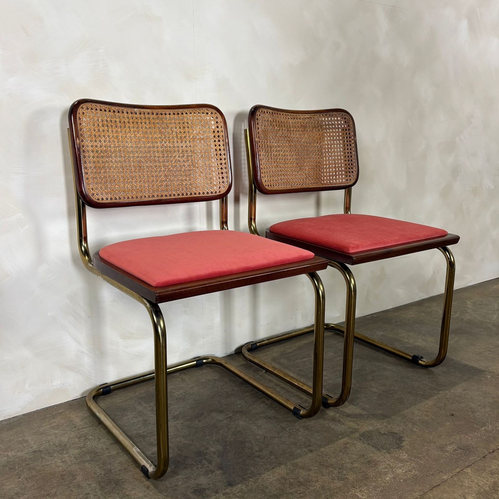 Four Brass Pink Cane Rattan Marcel Breuer Cesca Dining Chairs Mid Century Retro Mcm photo buy