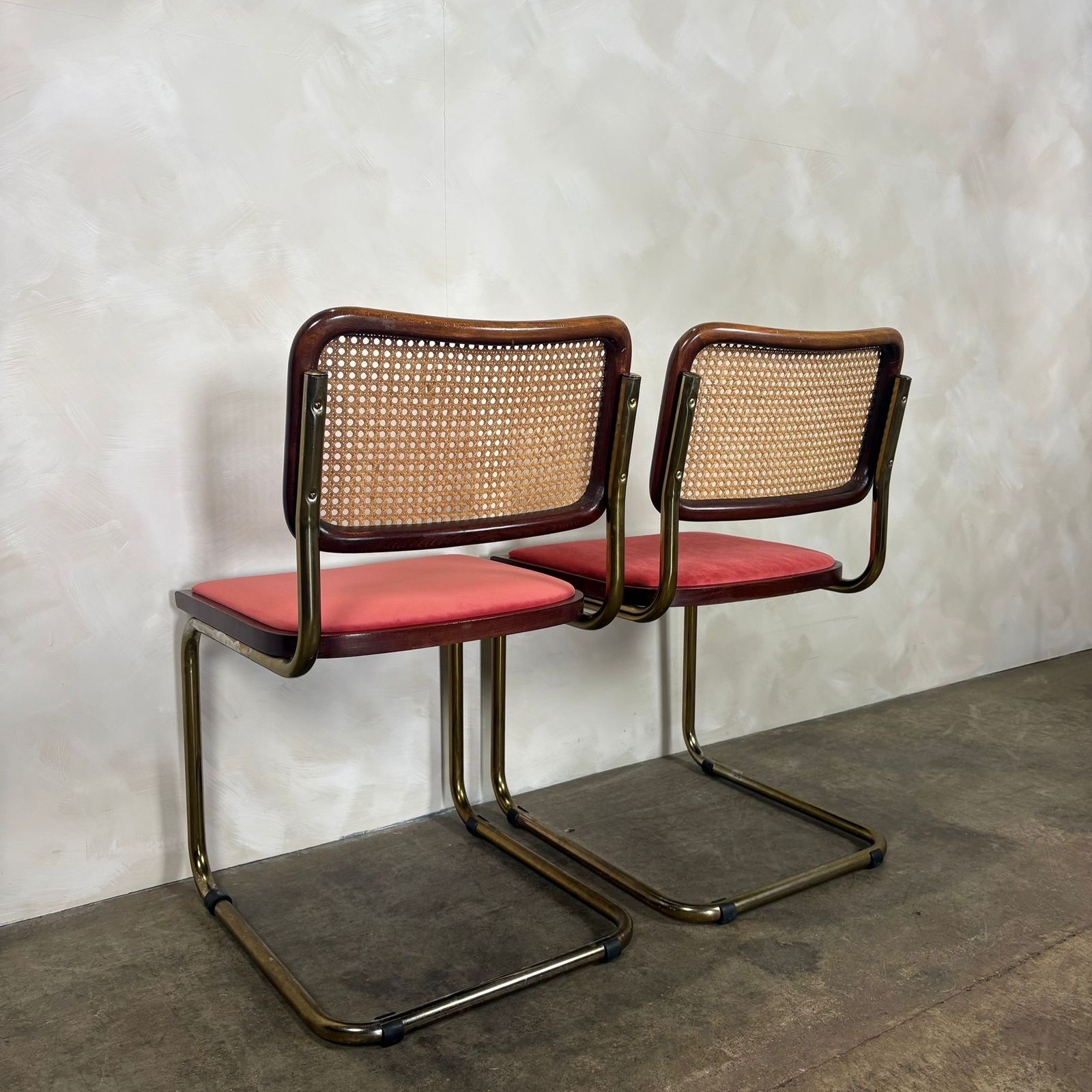 photo for sale Four Brass Pink Cane Rattan Marcel Breuer Cesca Dining Chairs Mid Century Retro Mcm