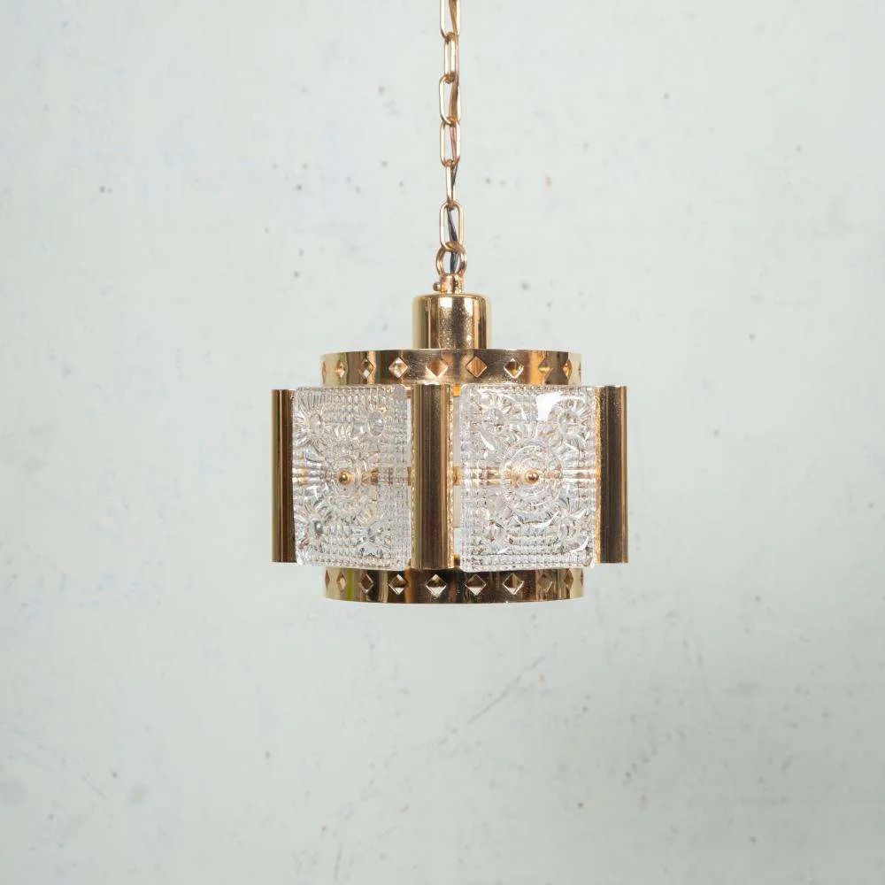 Vintage Messing & Ijsglas Hanglamp, Vitrika Glazen Hanglamp photo furniture