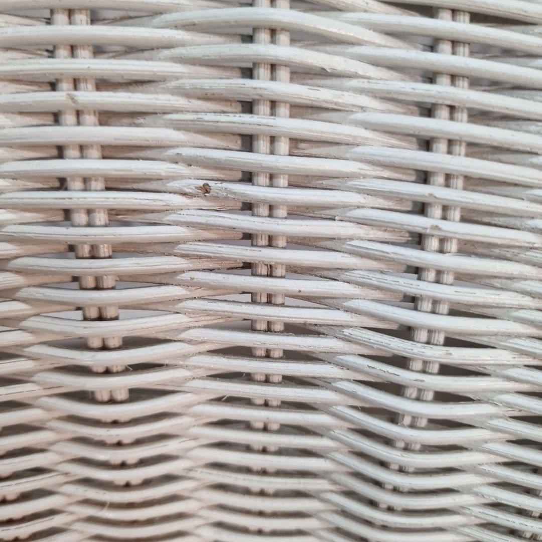Vintage Wicker Tub Chair White Painted Cane Conservatory Armchair Seat Retro Mcm photo vinterior