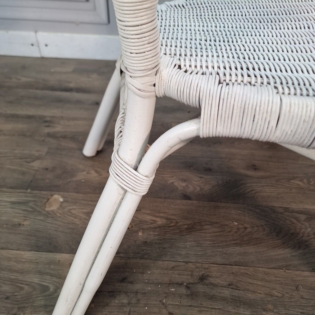 photo buy Vintage Wicker Tub Chair White Painted Cane Conservatory Armchair Seat Retro Mcm